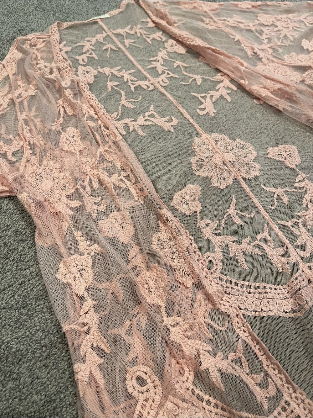 Anna-Kaci Blush Pink Embroidered Lace Sheer Kimono Cardigan Boho Festival
